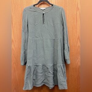 beachlunchlounge Sage Green Long-Sleeve Tiered Cotton Dress